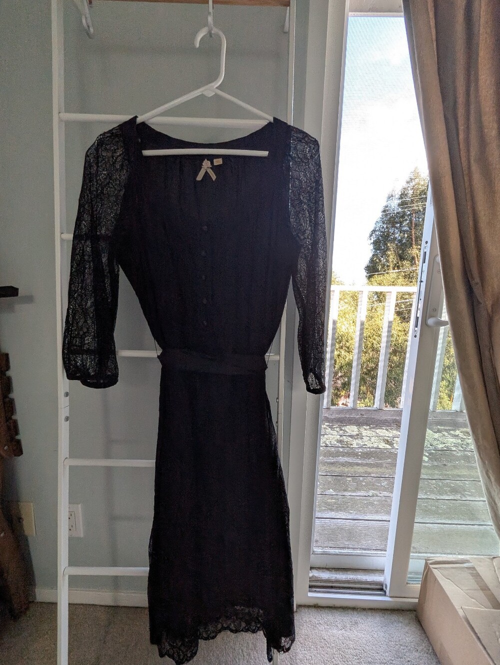 Anthropologie Maeve Black Lace Midi Dress with Sheer Sleeves